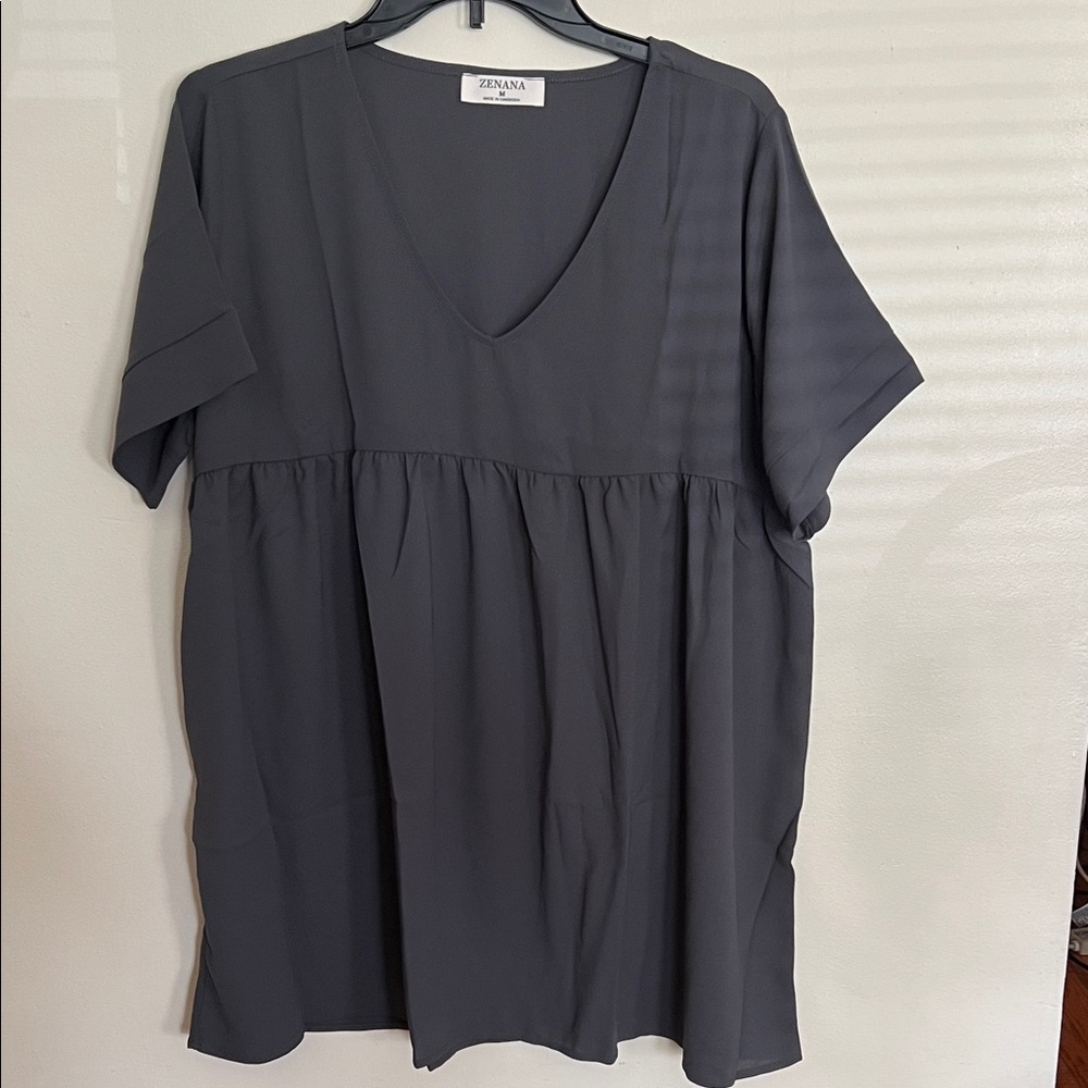 Zenana Outfitters Charcoal V-Neck Blouse